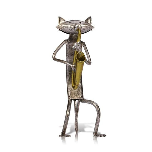 3 Mini Musician Cats Modern Skulptur | Veska Saxofon Katt