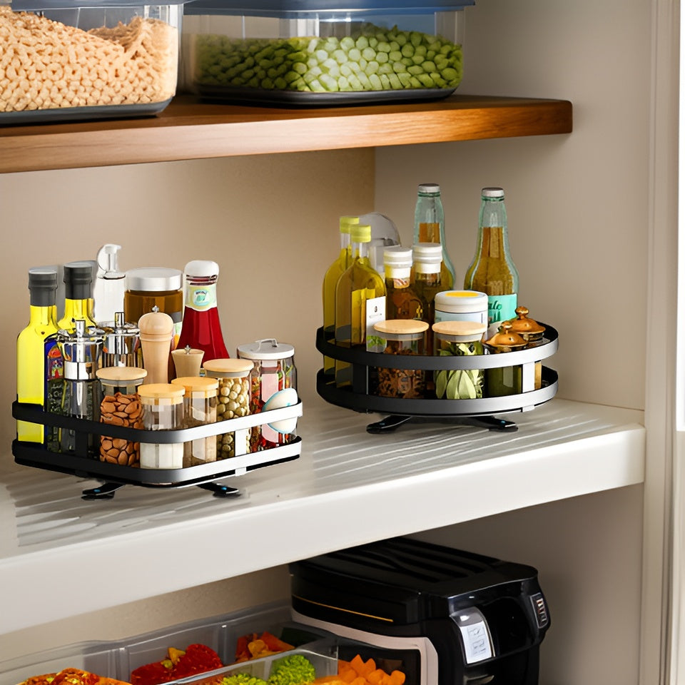 360° Rotating Spice Rack | Multifunktionell Kökshylla | Platsbesparande & Modern | Veska Kvadrat 1 Lager