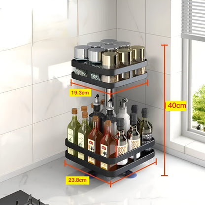 360° Rotating Spice Rack | Multifunktionell Kökshylla | Platsbesparande & Modern | Veska Kvadrat 2 Nivåer