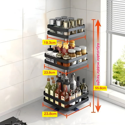 360° Rotating Spice Rack | Multifunktionell Kökshylla | Platsbesparande & Modern | Veska Kvadrat 3 Lager