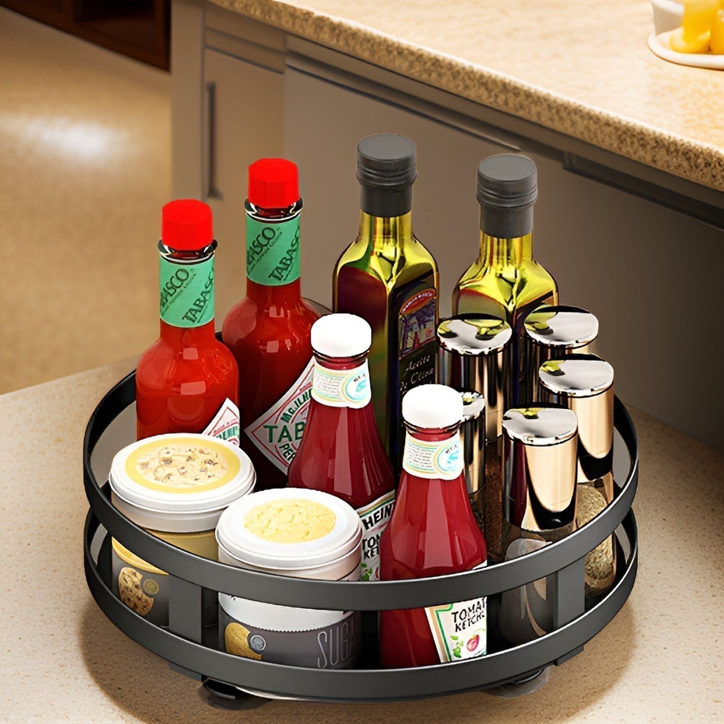 360° Rotating Spice Rack | Multifunktionell Kökshylla | Platsbesparande & Modern | Veska Nötkött 1 Lager