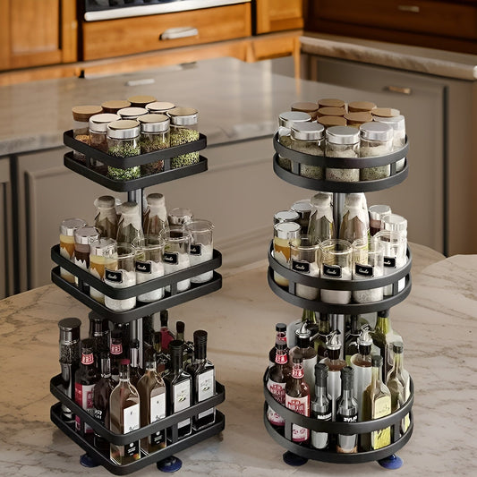 360° Rotating Spice Rack | Multifunktionell Kökshylla | Platsbesparande & Modern | Veska Nötkött 3 Lager
