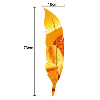 3D Fjäder Konst Spegel Vägg Klistermärke | Veska guld 18cm
