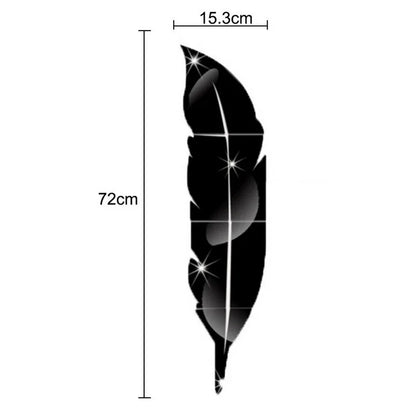3D Fjäder Konst Spegel Vägg Klistermärke | Veska svart 15.3cm