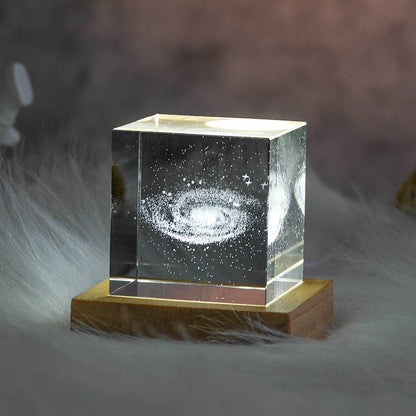 3D Kristallkub Måne Nattlampa | Veska Galaxy med LED-bas