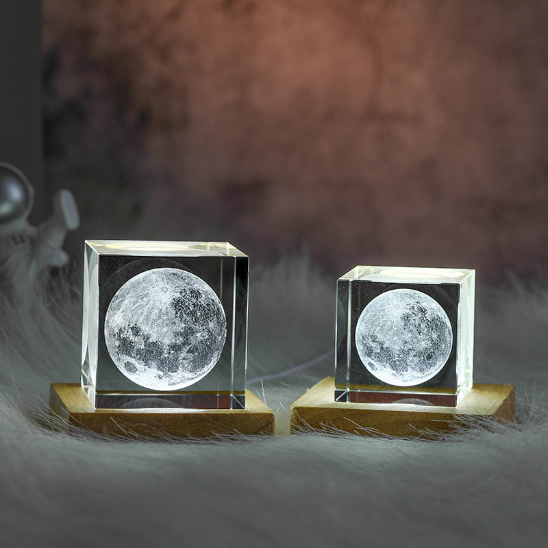 3D Kristallkub Måne Nattlampa | Veska