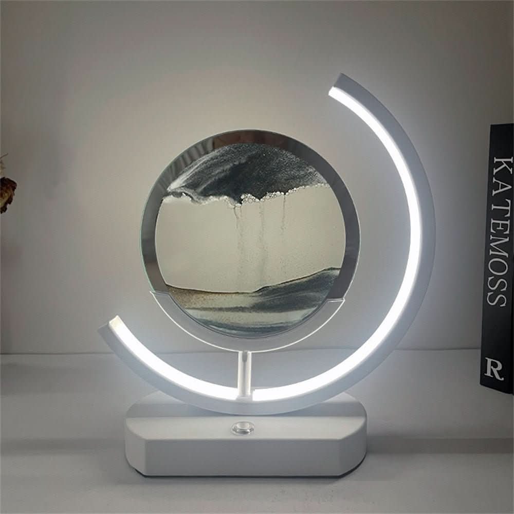 3D LED Sand Art Bordslampa med USB-laddning för Avkopplande Atmosfär | Veska Måne Svart Sand