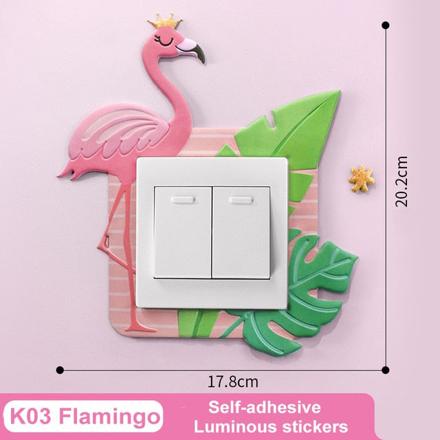 3D Luminös Tecknad Djur Strömbrytartäckers Klistermärken | Veska Flamingo