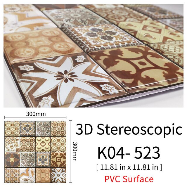 3D Självhäftande Brostenskväggmärken | Veska 523 10Pcs 30x30cm