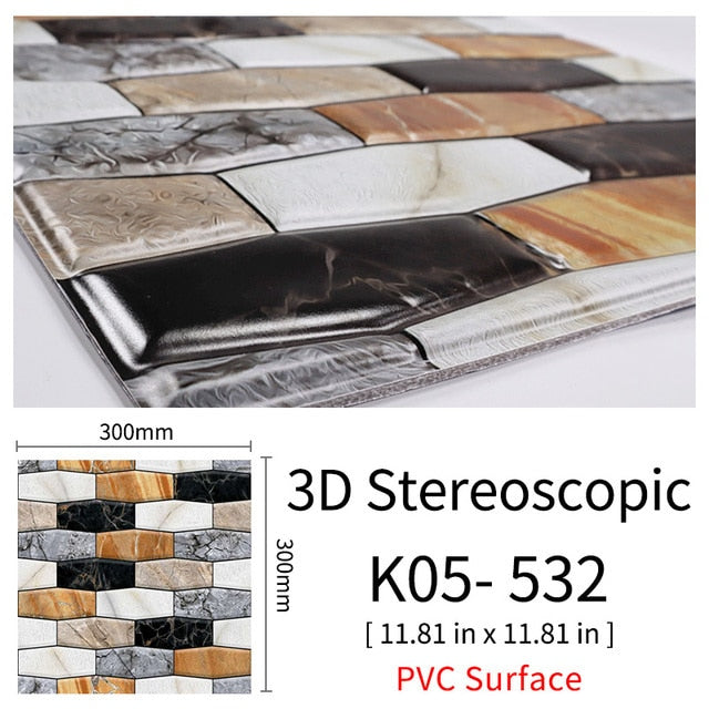 3D Självhäftande Brostenskväggmärken | Veska 532 10Pcs 30x30cm