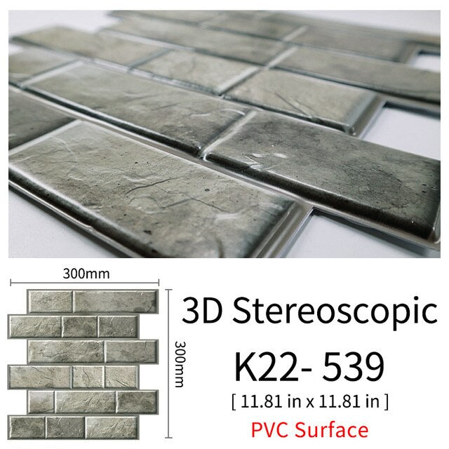 3D Självhäftande Brostenskväggmärken | Veska 539 10Pcs 30x30cm