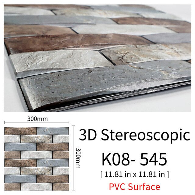 3D Självhäftande Brostenskväggmärken | Veska 545 10Pcs 30x30cm