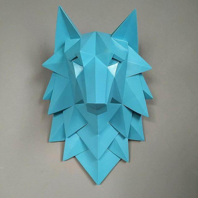 3D Staty Varghuvud Skulptur Heminredning | Veska blå staty 35x24x20cm