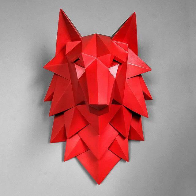 3D Staty Varghuvud Skulptur Heminredning | Veska röd staty 35x24x20cm