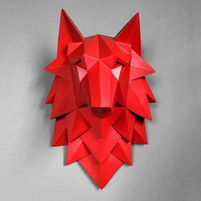 3D Staty Varghuvud Skulptur Heminredning | Veska röd staty 35x24x20cm