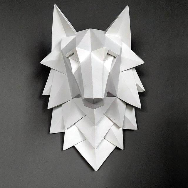 3D Staty Varghuvud Skulptur Heminredning | Veska vit staty 35x24x20cm