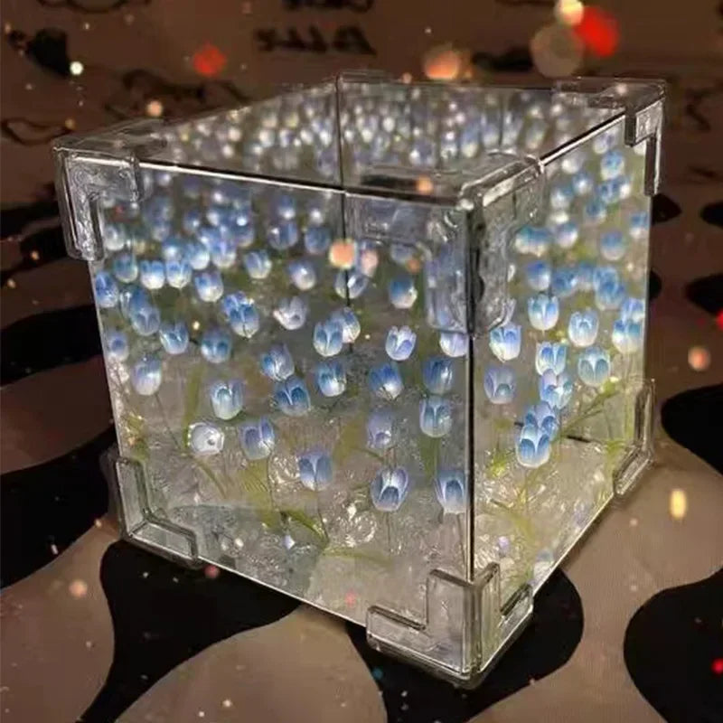 3D Tulpan DIY Blommor Kub Nattlampa | Veska Blå