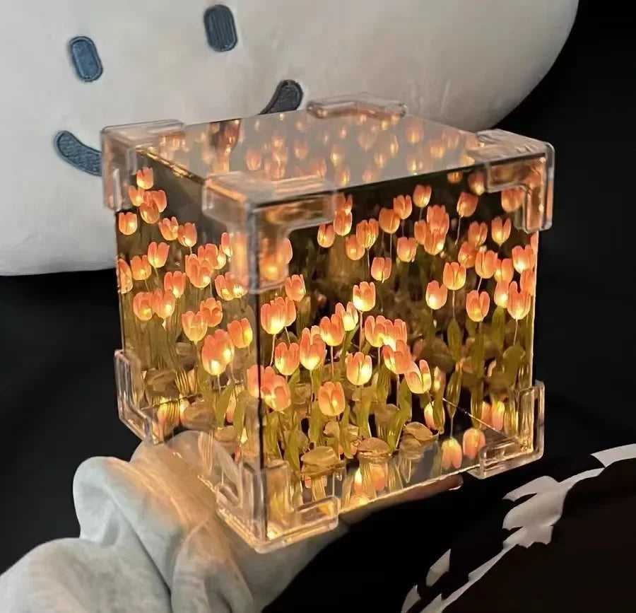 3D Tulpan DIY Blommor Kub Nattlampa | Veska Rosa
