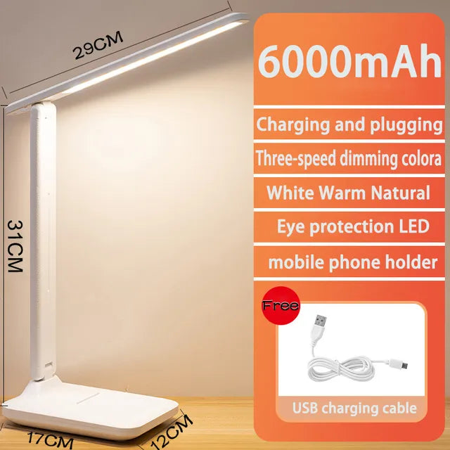 6000mAh uppladdningsbar LED bordslampa USB 3 färg steglös dimbar skrivbordslampa touch vikbar ögonvänlig läsning nattlampa | Veska 6000mAh