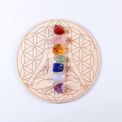 7 Chakra Healing Stones med array träplatta | Veska