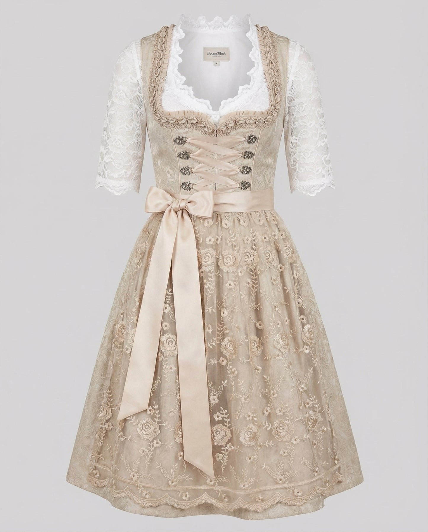 Veska | Traditionell Dirndl för Dam | Snörning och Spetsblus