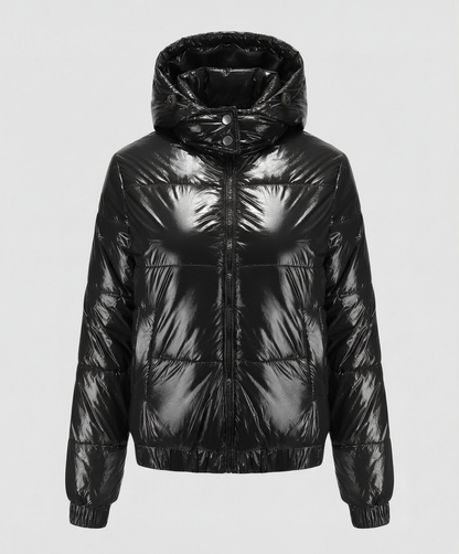 Veska | Glänsande Vinterjacka för Dam | Vattenavvisande med Huva och Isolering