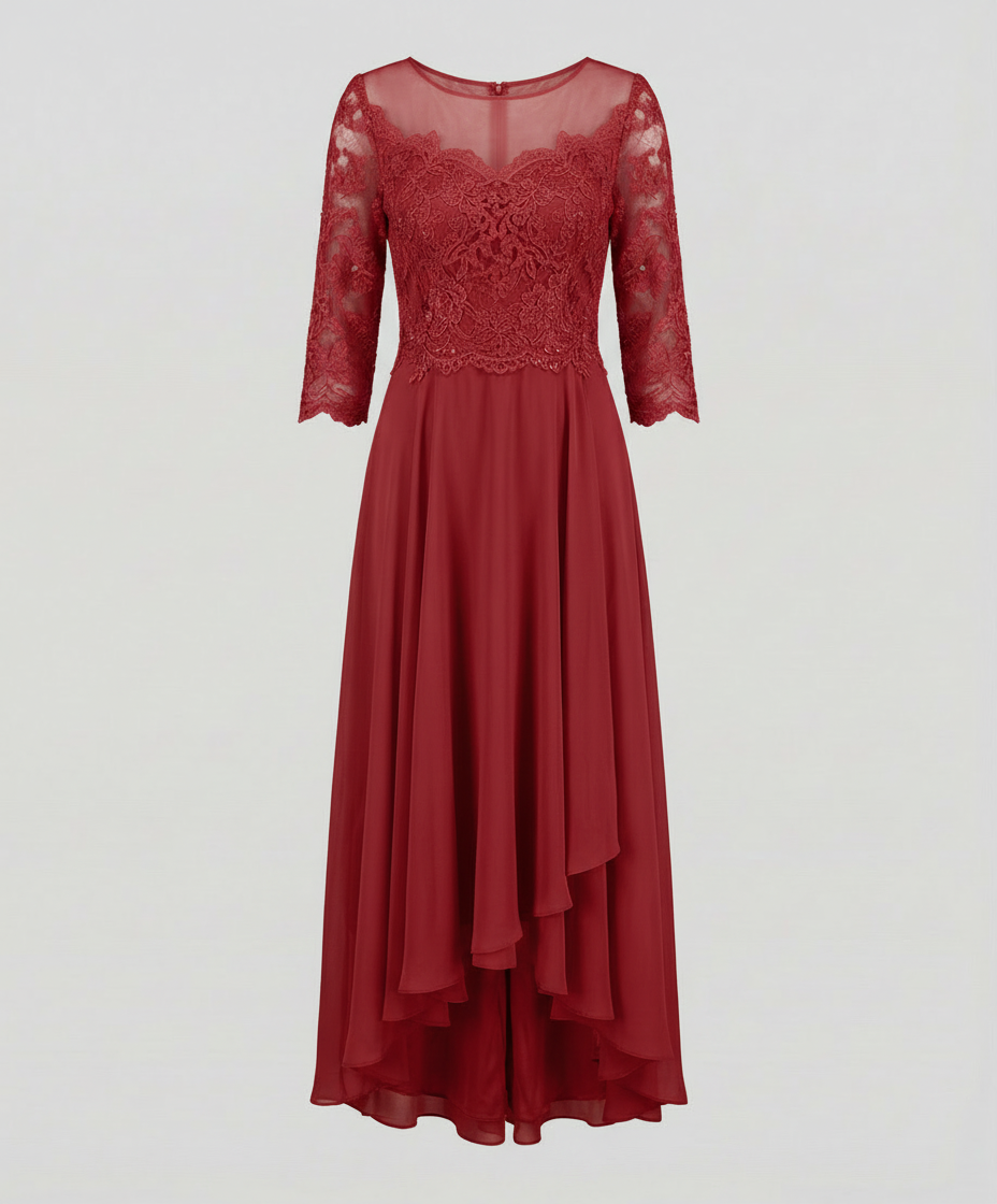 Veska | Elegant Aftonklänning med Spets | Ankellång Design för Fest