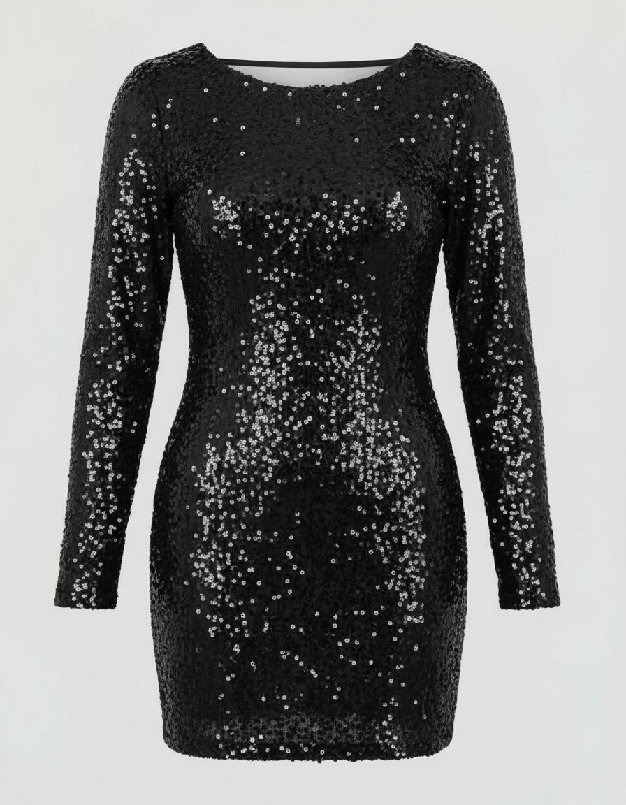 Veska | Ryggenlös Glittrande Vinterklänning för Dam | Festlig och Elegant Design