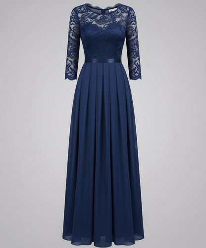 Veska | Spetsklänning för Brudtärna | Lång Flödande Design med 3/4-ärm