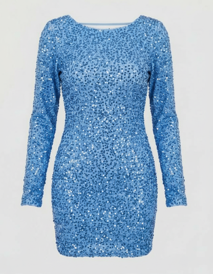 Veska | Ryggenlös Glittrande Vinterklänning för Dam | Festlig och Elegant Design