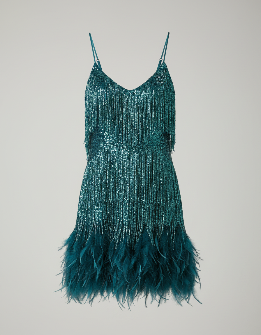 Veska | Cocktailklänning med Paljetter | Figursydd Silhuett och Glamour