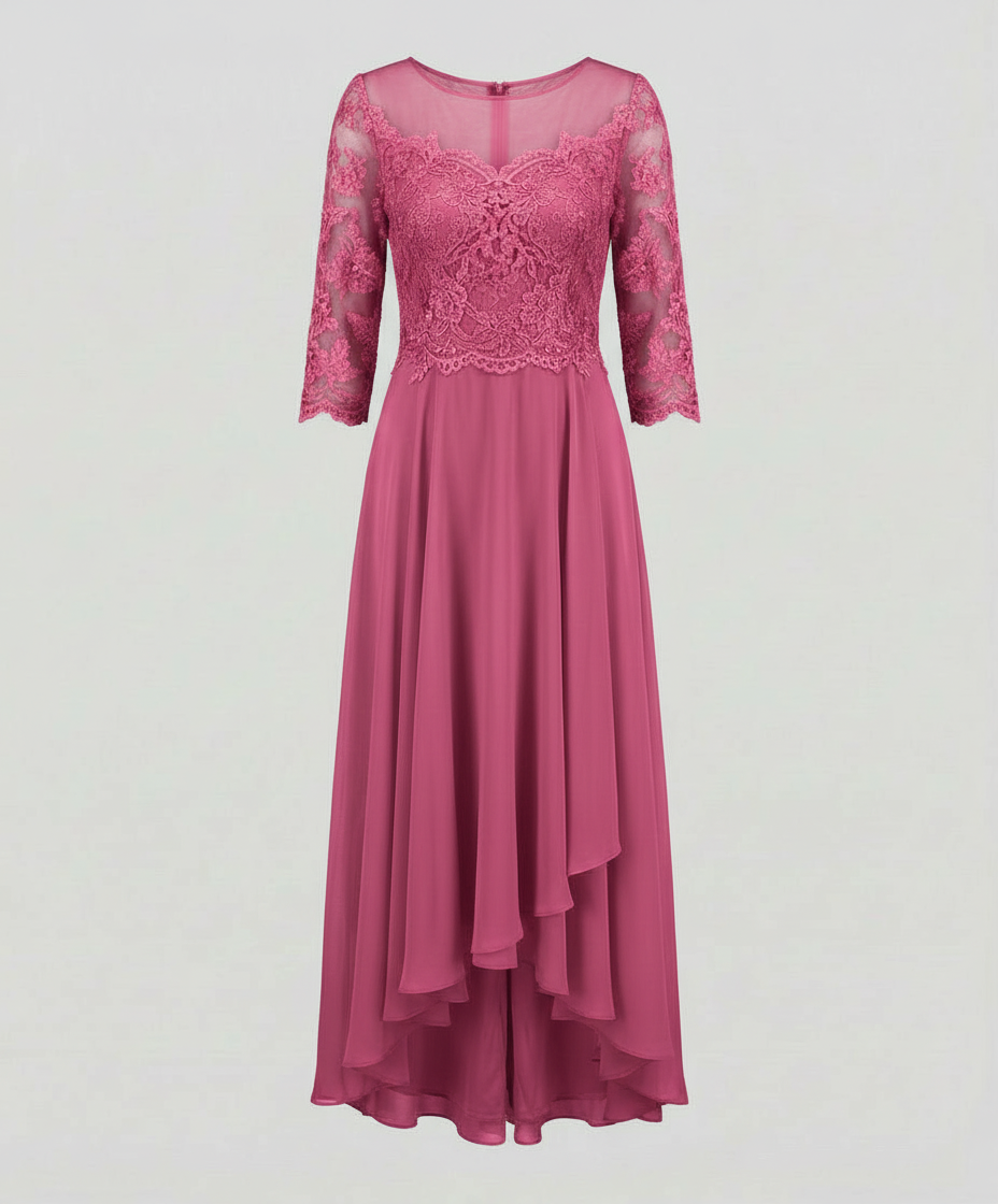 Veska | Elegant Aftonklänning med Spets | Ankellång Design för Fest