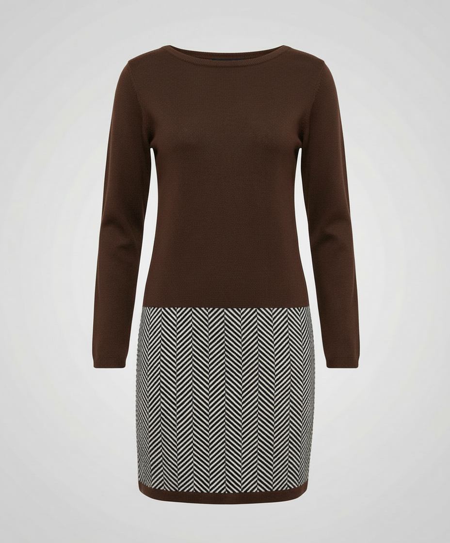 Veska | Klänning med Houndstooth-detalj | Lös Passform och Rundhals