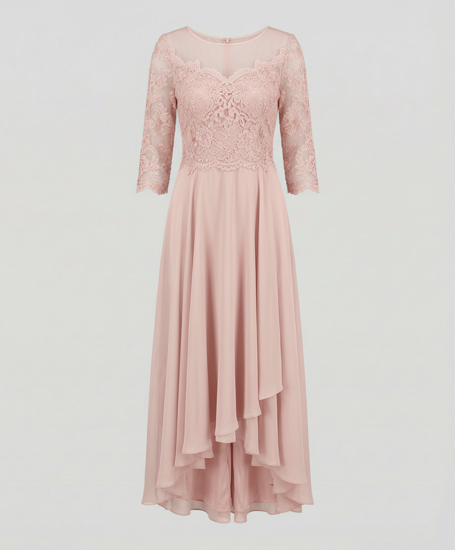 Veska | Elegant Aftonklänning med Spets | Ankellång Design för Fest