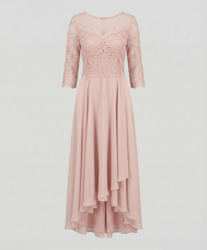 Veska | Elegant Aftonklänning med Spets | Ankellång Design för Fest