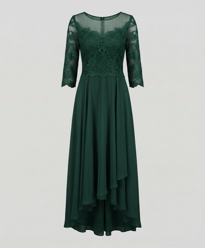 Veska | Elegant Aftonklänning med Spets | Ankellång Design för Fest