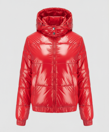 Veska | Glänsande Vinterjacka för Dam | Vattenavvisande med Huva och Isolering