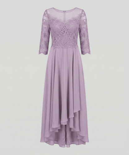 Veska | Elegant Aftonklänning med Spets | Ankellång Design för Fest