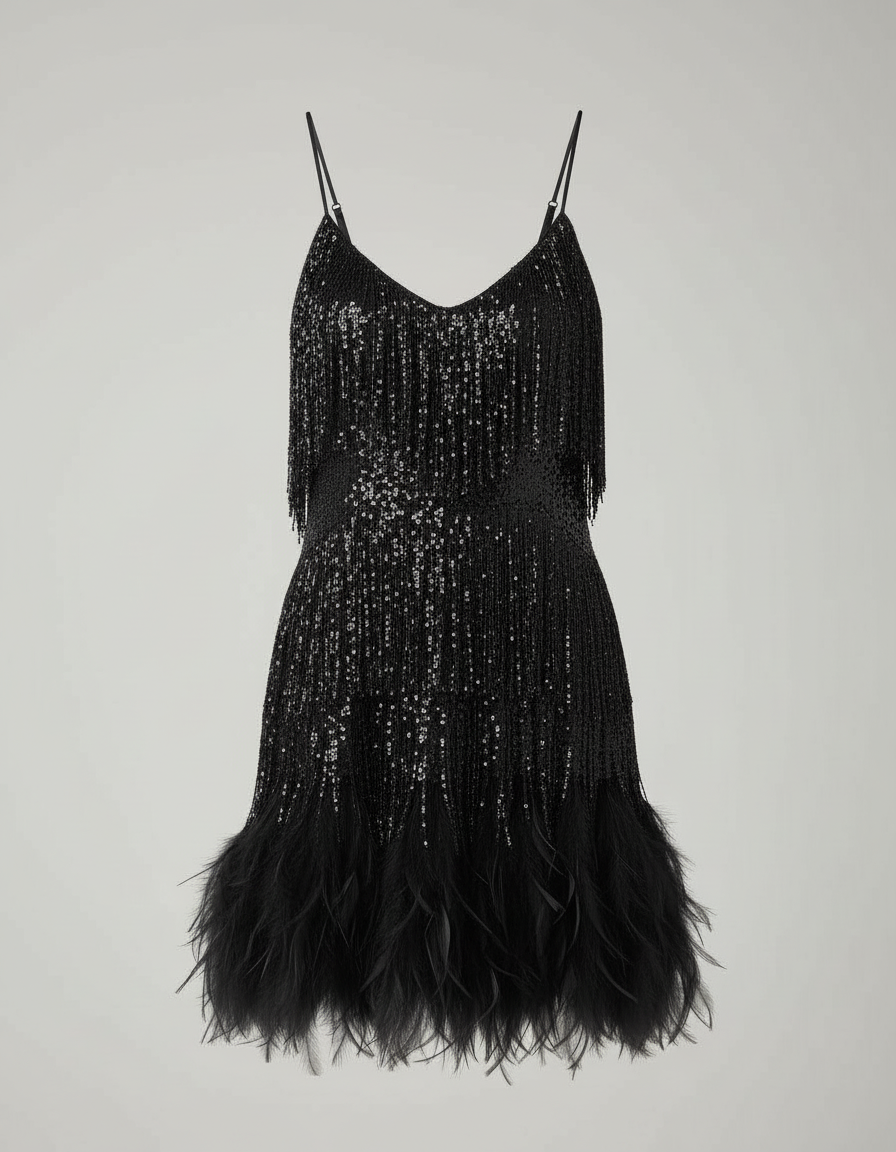 Veska | Cocktailklänning med Paljetter | Figursydd Silhuett och Glamour