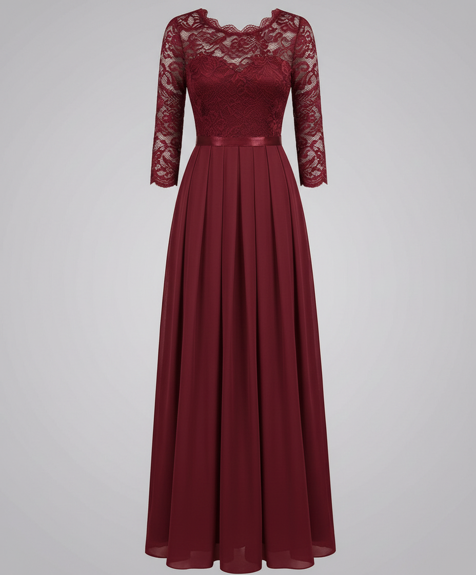 Veska | Spetsklänning för Brudtärna | Lång Flödande Design med 3/4-ärm