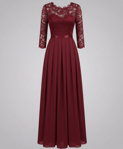 Veska | Spetsklänning för Brudtärna | Lång Flödande Design med 3/4-ärm