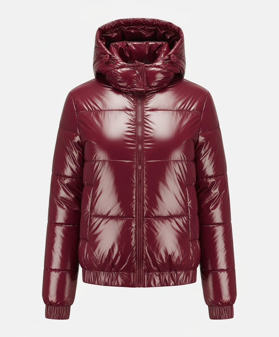 Veska | Glänsande Vinterjacka för Dam | Vattenavvisande med Huva och Isolering