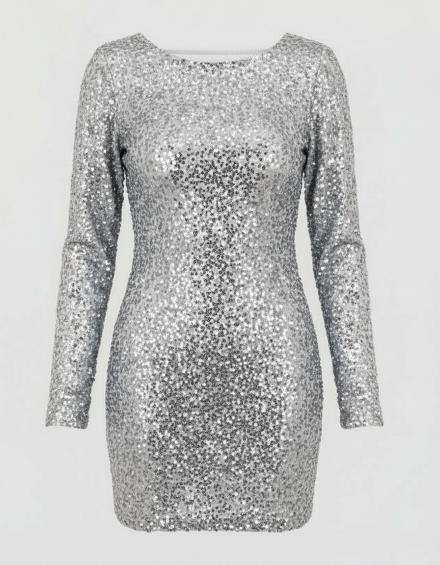 Veska | Ryggenlös Glittrande Vinterklänning för Dam | Festlig och Elegant Design