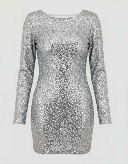 Veska | Ryggenlös Glittrande Vinterklänning för Dam | Festlig och Elegant Design