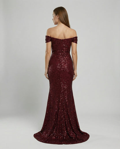 Veska | Off Shoulder Aftonklänning för Dam | Paljetter och Figurnära Snitt