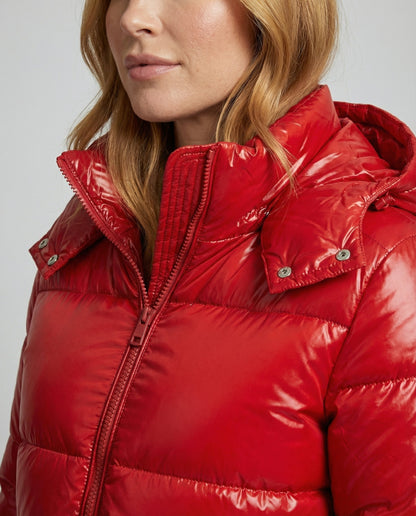 Veska | Glänsande Vinterjacka för Dam | Vattenavvisande med Huva och Isolering