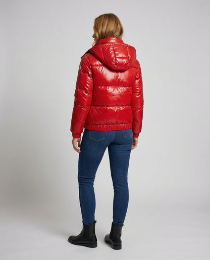 Veska | Glänsande Vinterjacka för Dam | Vattenavvisande med Huva och Isolering