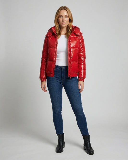 Veska | Glänsande Vinterjacka för Dam | Vattenavvisande med Huva och Isolering