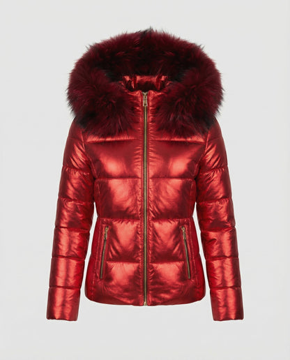 Veska | Varm Vinterjacka för Dam | Oversized Design med Pälsfodrad Huva