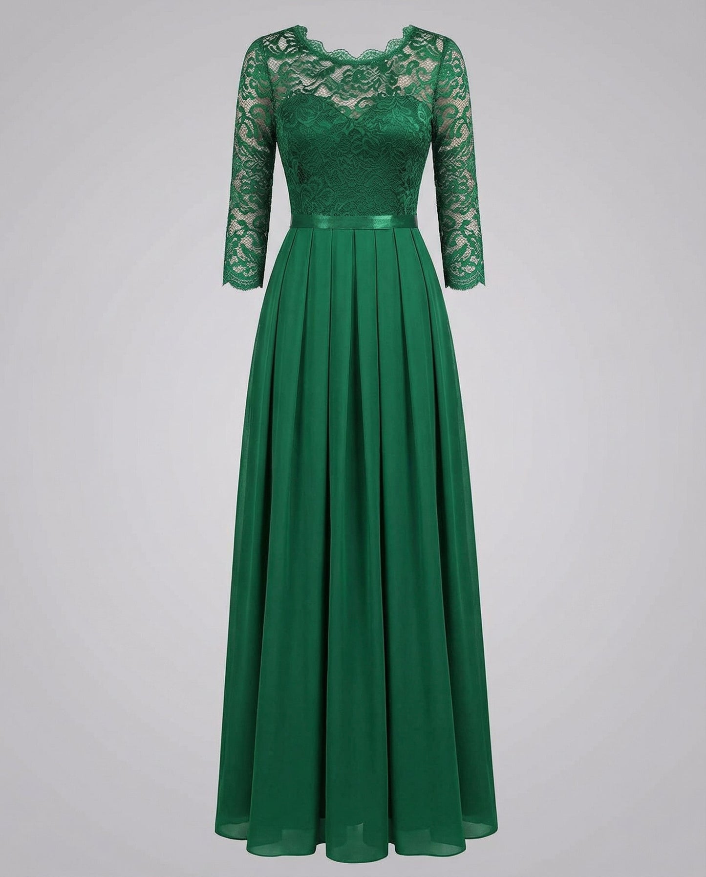 Veska | Spetsklänning för Brudtärna | Lång Flödande Design med 3/4-ärm